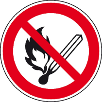 Verbotsschild, keine offene Flamme, Feuer, offene Zündquellen und Rauchen verboten