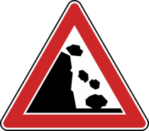 Verkehrszeichen 101-25 StVO, Steinschlag, Aufstellung links
