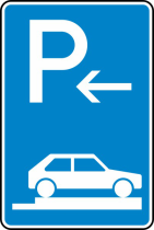 Verkehrszeichen 315-86 StVO, Parken auf Gehwegen ganz quer zur Fahrtr. rechts (Anfang)
