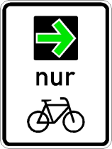 Verkehrszeichen 721 StVO, Grünpfeilschild mit Beschränkung auf den Radverkehr