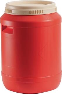 Batteriefass 60l HD-PE reinorange, Deckel hellelfenbein, rund, mit Griffmulden