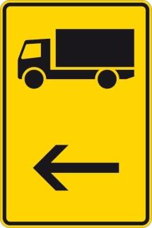 Verkehrszeichen 422-10 StVO, Wegweiser für KFZ m. einer zul. Gesamtmasse über 3,5 t (hier li.)