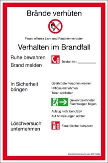 Aushang, Verhalten im Brandfall, mit Symbolen nach DIN EN ISO 7010
