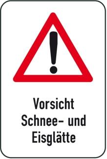 Winterschild/Verkehrszeichen mit Warnzeichen, Vorsicht Schnee- und Eisglätte