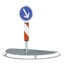 Anwendungsbeispiel mit Verkehrsinsel, Pfosten und Verkehrszeichen (Nicht im Lieferumfang enthalten - bitte separat bestellen)