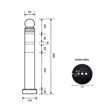 Technische Zeichnung: Absperrpfosten -Laba- mit Kugelkopf, elastisch, anfahrbar (Art. 38075)