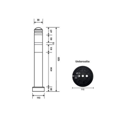 Technische Zeichnung: Absperrpfosten -Paka- mit Flachkopf, elastisch, anfahrbar (Art. 38077)