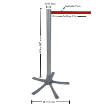 Technische Ansicht: Personenleitsystem -Tempaletto- silbermatt mit rotem Gurt (Art. 39966)