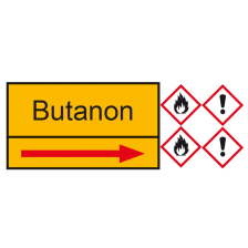 Modellbeispiel: (Art. 29.3355.-4) + Wunschtext: Butanon + GHS-Symbole 21 und 25