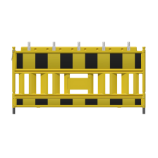 Modellbeispiel: Schrankenzaun in gelb mit schwarz-gelber Folie, mit Lampenadapter (Art. 33420ka-i)