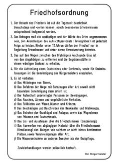 Friedhof- und Kirchenschild 'Friedhofsordnung'