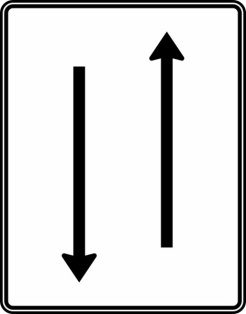Verkehrszeichen 522-30 StVO, Fahrstreifentafel mit Gegenverkehr