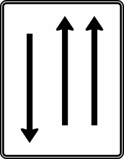 Verkehrszeichen 522-31 StVO, Fahrstreifentafel mit Gegenverkehr