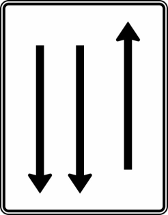 Verkehrszeichen 522-32 StVO, Fahrstreifentafel mit Gegenverkehr