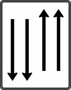 Verkehrszeichen 522-33 StVO, Fahrstreifentafel mit Gegenverkehr