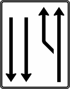Verkehrszeichen 542-11 StVO, Aufweitungstafel mit Gegenverkehr