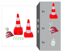Absperrsystem Komplett-Set inkl. 5 Leitkegel (rot-weiß), Absperrkette (10 m) und Kettenhaken