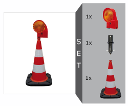 Blitzleuchten-Set -RED I- mit TL-Leitkegel 500 mm, rot-weiß, Blitzleuchte -TopFlash-, LK-Adapter