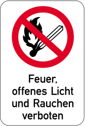 Sonderschild, Feuer, offenes Licht und Rauchen verboten, 400 x 600 mm