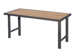 Tisch -Delion- aus Stahl, Abstellfläche aus Hartholz