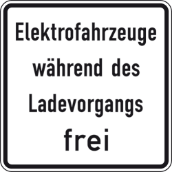 Verkehrszeichen 1026-60 StVO, Elektrofahrzeuge während des Ladevorgangs frei