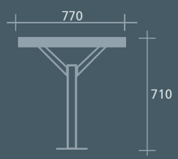 Technische Ansicht: Maße des Tisch -Joku-, Ausführung zum Aufdübeln (Art. 20688)