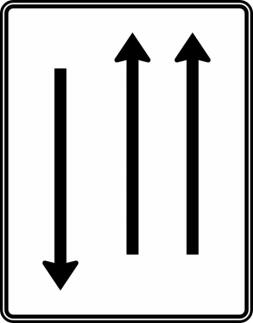 Verkehrszeichen 522-31 StVO, Fahrstreifentafel mit Gegenverkehr