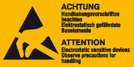 Elektrokennzeichnung / Warnkombischild, ACHTUNG Handhabungsvorschriften beachten ..., 2-sprachig