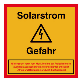 Elektrokennzeichnung / Warnschild, Solarstrom - Achtung Gefahr
