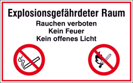 Hinweisschild zur Betriebskennzeichnung Explosionsgefährdeter Raum Rauchen verboten ...