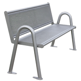 Sitzbank -Gunix- mit Rückenlehne, aus Edelstahl, Sitz- und Rückenfläche aus Lochblech, mobil