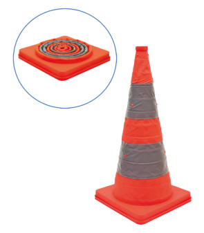 Faltleitkegel -Cone-, Höhe 600 mm, mit integriertem Blinklicht, orange-silber, vollreflektierend