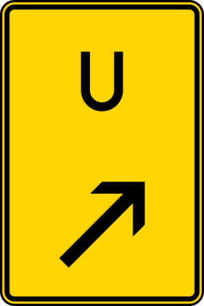 Verkehrszeichen 455.1-22 StVO, Ankündigung oder Fortsetzung der Umleitung, rechts einordnen