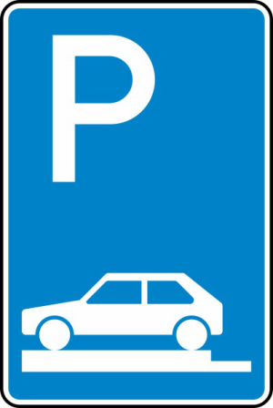 Verkehrszeichen 315-80 StVO, Parken auf Gehwegen ganz quer zur Fahrtr. links