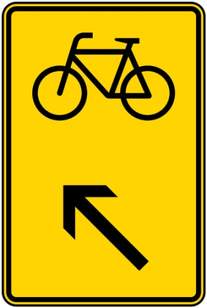 Verkehrszeichen 422-17 StVO, Wegweiser für Radverkehr links einordnen
