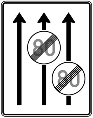 Verkehrszeichen 537-31 StVO, Fahrstreifentafel, Ende Höchstgeschwindigkeit