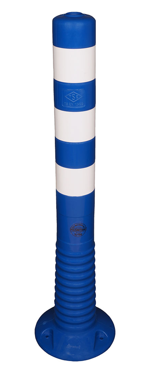 Modellbeispiel: Absperrpfosten -Elasto Blue-, ø 80 mm, mit retroreflektierenden Streifen,  überfahrbar, Höhe 750 mm, Art. 37873