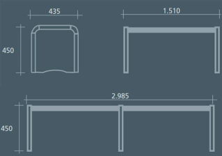 Technische Ansicht: Maße 3er und 6er Sitzbank -Ercole- (Art. 20882 und 20884)