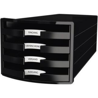 HAN Schubladenbox IMPULS 1013-13, DIN A4/C4, 4 Fächer, schwarz, stapelbar, modernes Design