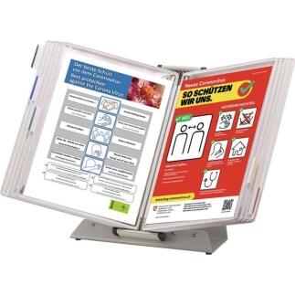 TARIFOLD Tischständer PVC weiß, 10 Sichttafeln A4, lackierter Metallständer, erweiterbar