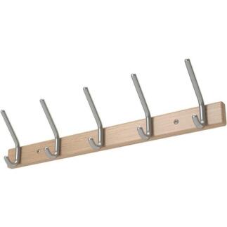 Wandgarderobe Buche, 5/7/9 Haken, 700/1000/1300mm, Hakenabstand 150mm, Aluminiumhaken, 55mm hoch