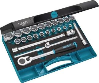 HAZET Steckschlüsselsatz 25tlg. 1/2 Zoll SW 10-32mm, Umschaltknarre, 90 Zähne, Kunststoffkassette