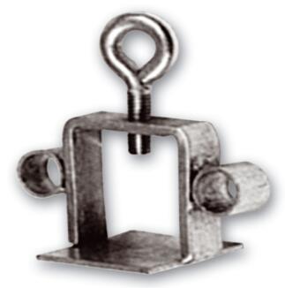 Schilderklemme aus Stahl mit angeschweißten Ösen, für Vierkantrohr 40x40mm und Rundrohr Ø42mm