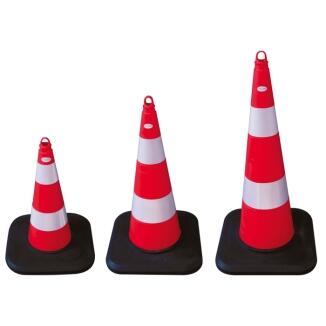 Leitkegel aus TPE mit Universalöse, schw. Fuß, 530, 780, 930 mm, rot-weiß, teilrefl.