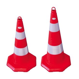 Leitkegel aus TPE mit Achteck-Fuß und Universalöse, 520 oder 700 mm, rot-weiß, teilrefl.