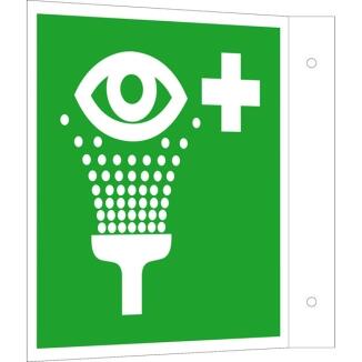 Rettungsschild als Fahnenschild Augenspüleinrichtung, langnachleuchtend