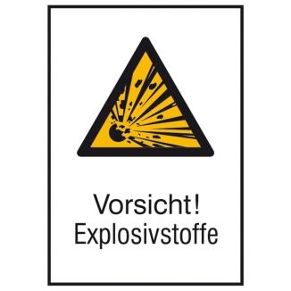 Kombischild mit Warnzeichen und Zusatztext, Vorsicht! Explosivstoffe