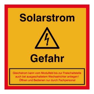 Elektrokennzeichnung/Warnschild, Solarstrom, Achtung Gefahr