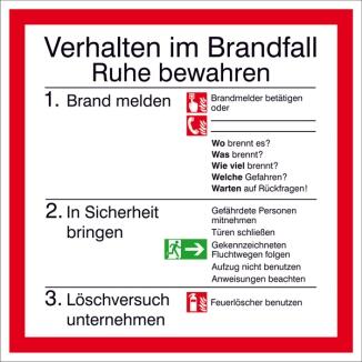 Brandschutzschild, Verhalten im Brandfall mit Symbolen nach DIN EN ISO 7010