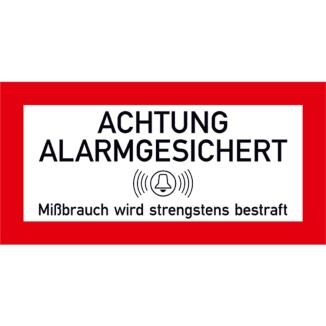 Hinweisschild für Schutzschränke, Achtung alarmgesichert